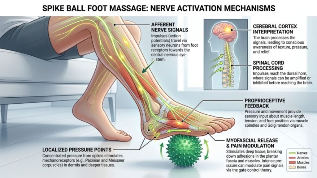 Diagram of Neuro-Balance Therapy spike ball exercise for nerve stimulation
