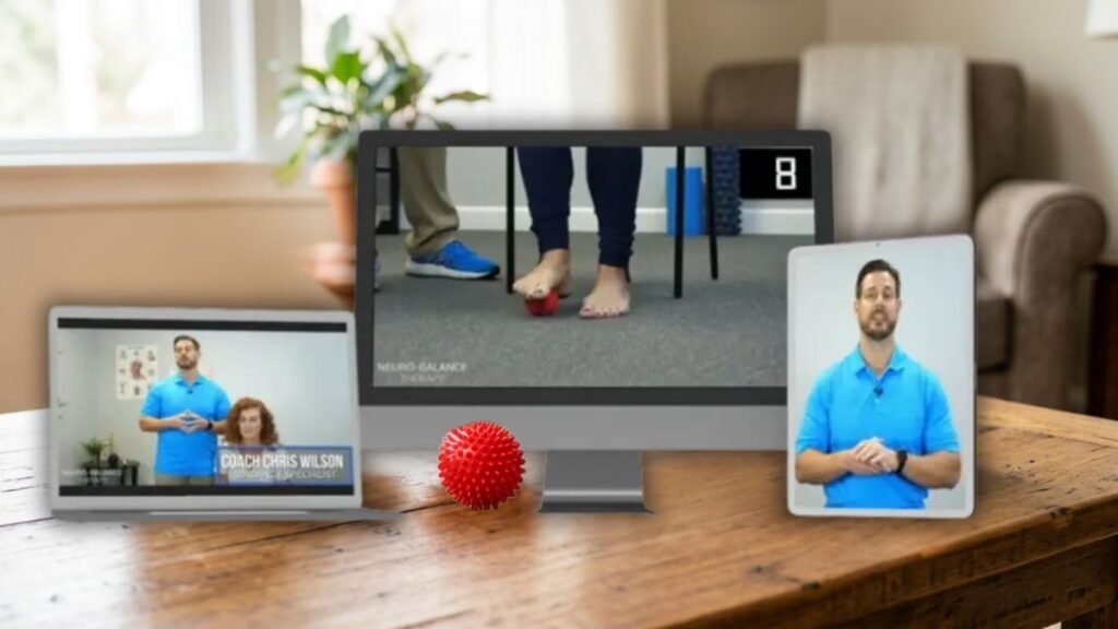 Neuro-Balance Therapy program components including DVD, spike ball, and digital access