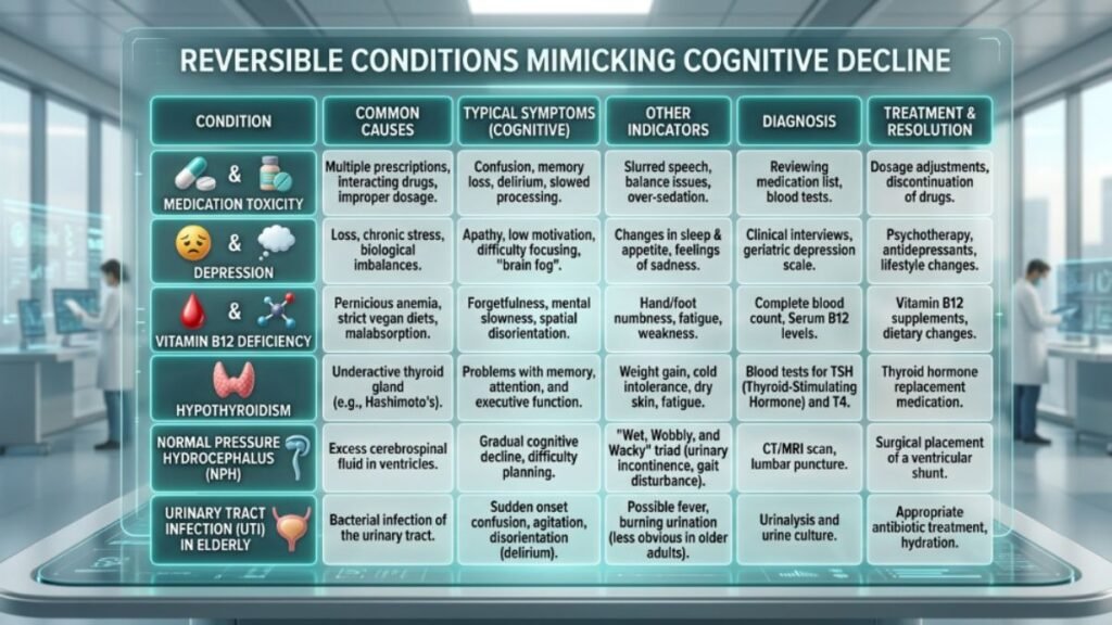 conditions that mimic cognitive decline reversible causes