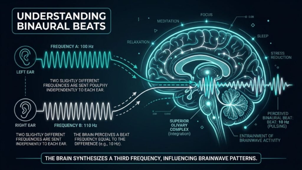 how binaural beats work brain entrainment diagram