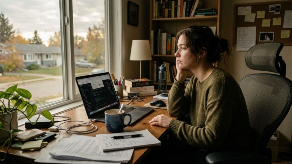 afternoon mental fatigue at a work desk