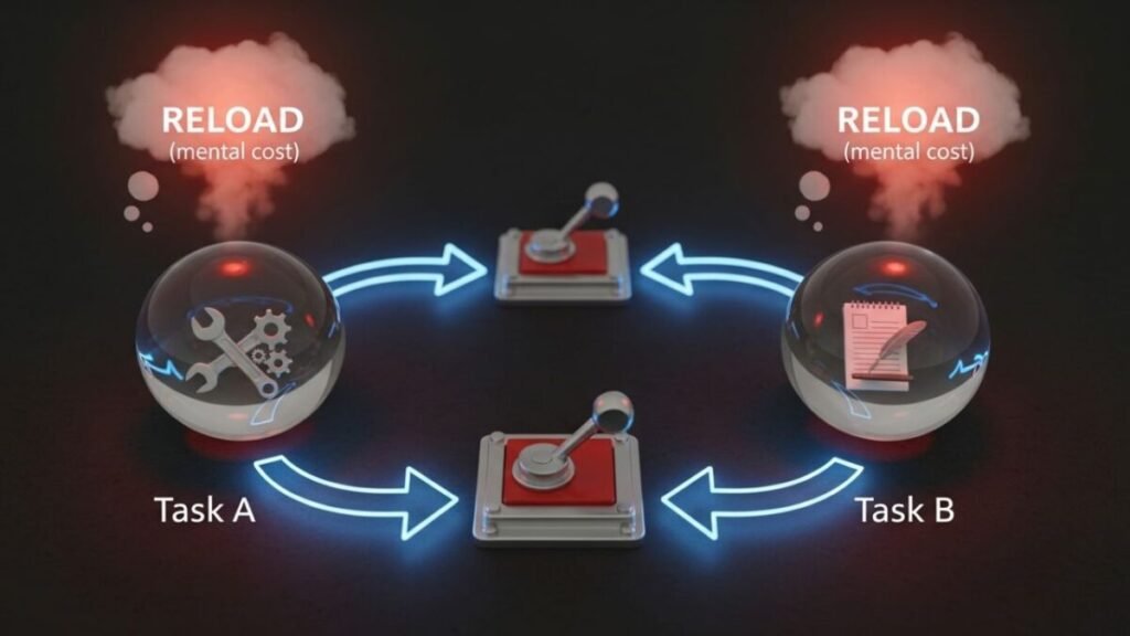Context Switching: Why It Drains Your Focus and How to Regain Control 2 Diagram explaining the cognitive cost of task switching