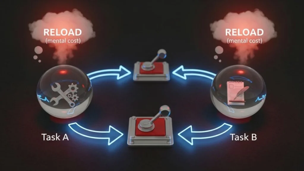 Context Switching: Why It Drains Your Focus and How to Regain Control 2 Diagram explaining the cognitive cost of task switching