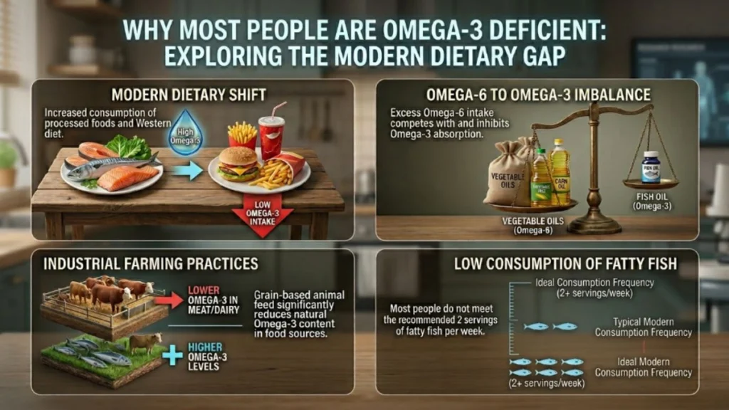 Omega-3 Deficiency Brain Effects: What Happens After 30 Days Without It 3 Why most people are already deficient in omega 3