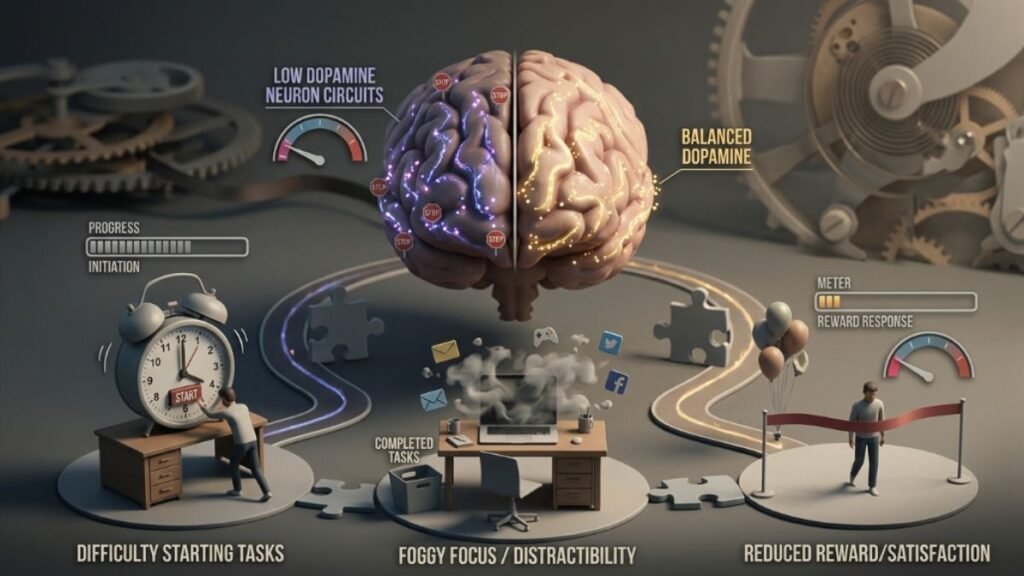 signs of low motivation and dopamine affecting daily focus