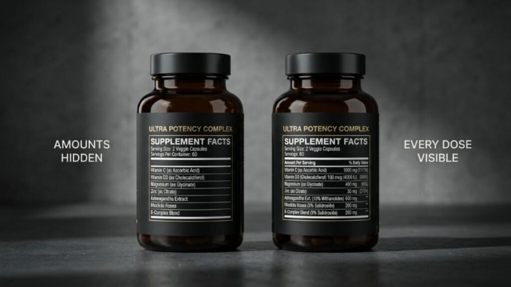 transparent nootropic label with all doses shown